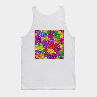 Colorful Tropical Monstera Deliciosa Plant Line Art Pattern Tank Top